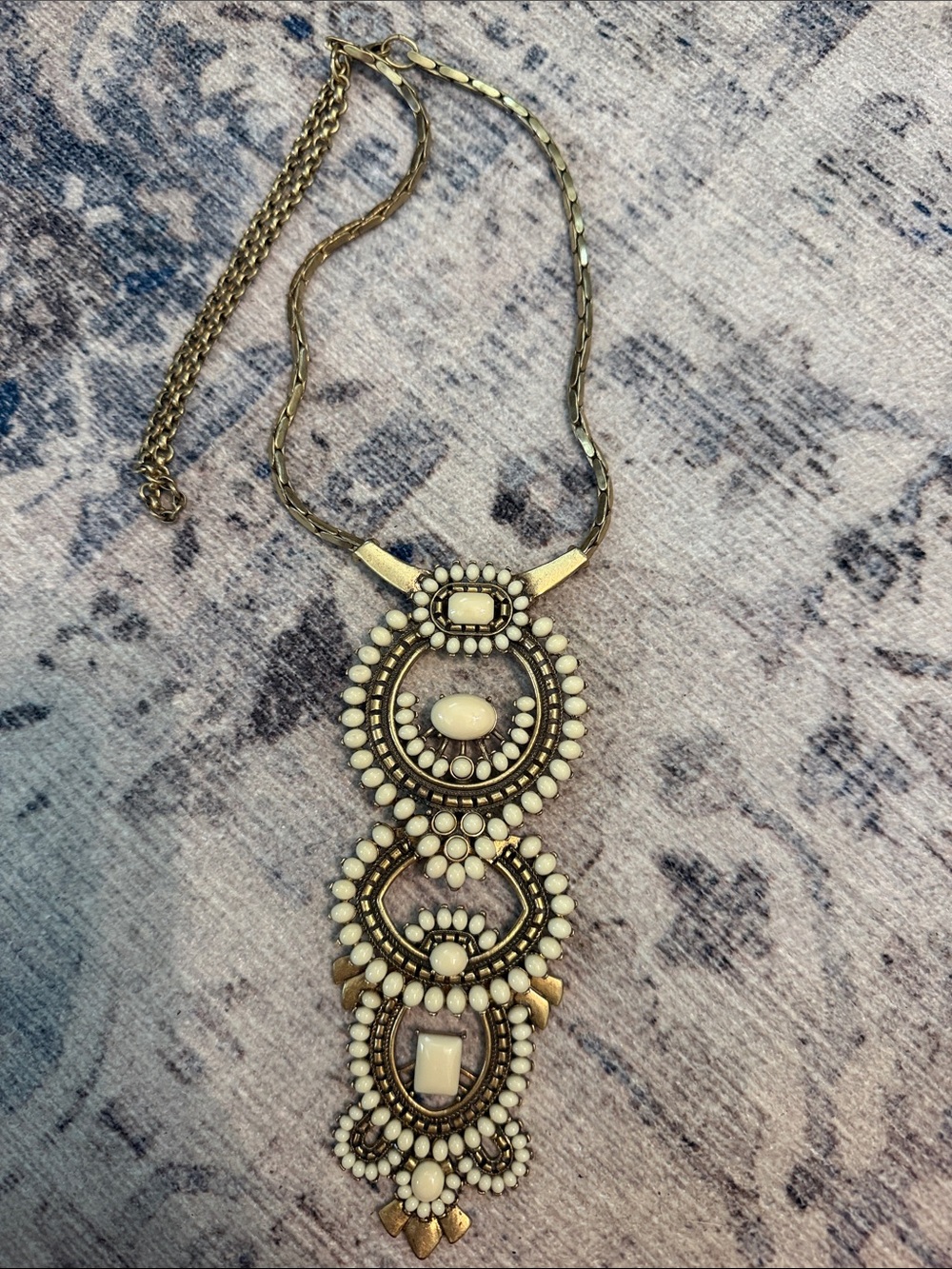Stella & Dot Gold and Ivory Beaded Statement Necklace